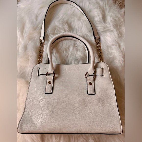 Hamilton Elegant Cream Medium Leather Satchel with Gold Accents hard wear - Picture 3 of 14